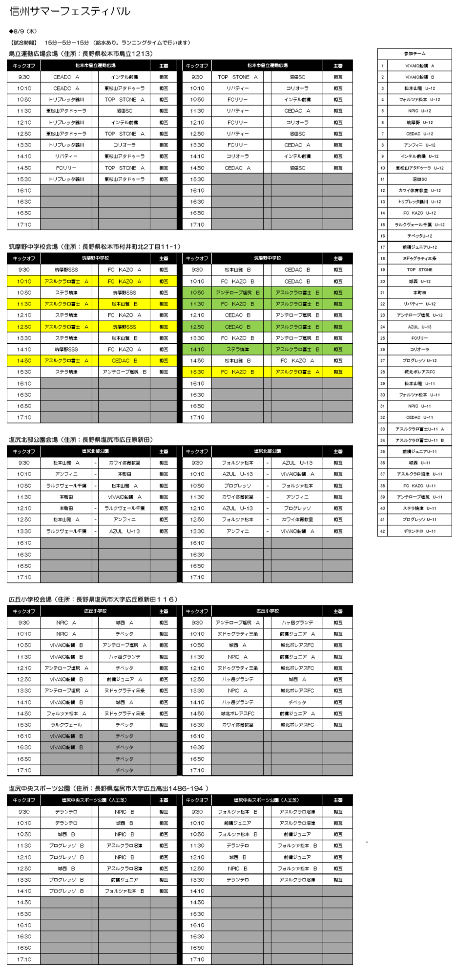 信州サマーフェスティバル18 長野 全日程終了 情報お待ちしております ジュニアサッカーnews