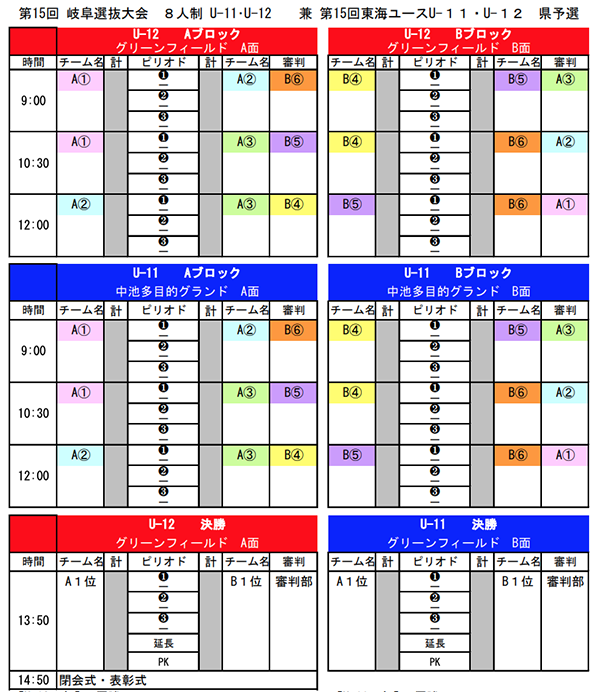 岐阜少年サッカー応援団 みんなのnews 地区トレセン対抗戦 9 29開催 第16回 岐阜選抜大会 8人制 U 11 U 12 兼 東海選抜u 11 U 12 県予選