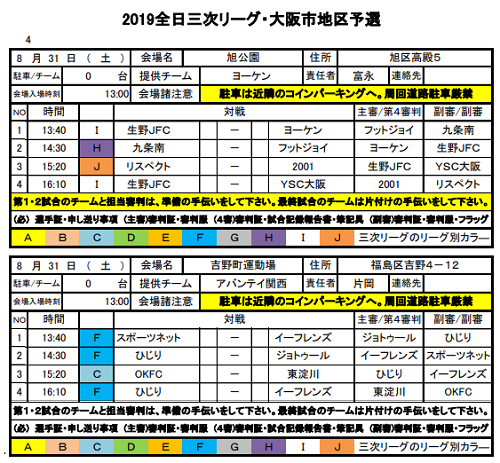 大阪少年サッカー応援団 みんなのnews 8 31 3次リーグ全組合せ掲載 U 12全日リーグ大阪市地区