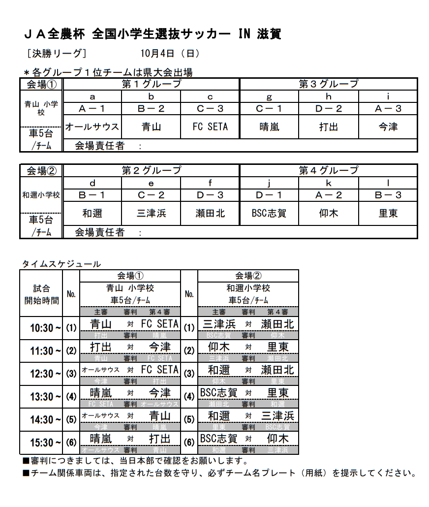 年度 21ja全農杯全国小学生選抜サッカーin滋賀 U 11チビリンピック 湖西ブロック予選 県大会出場4チーム決定 未判明結果情報お待ちしています ジュニアサッカーnews