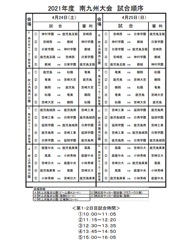 21第34回南九州高校サッカー交流大会 鹿児島開催 予選リーグ組合せ掲載 4 24 25開催 ジュニアサッカーnews