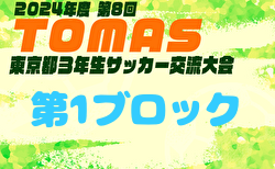 2024年度 第8回TOMAS東京都3年生サッカー交流大会 第1ブロック予選   1回戦・2回戦12/22結果更新！ベスト16決定！3回戦・準々決勝1/13