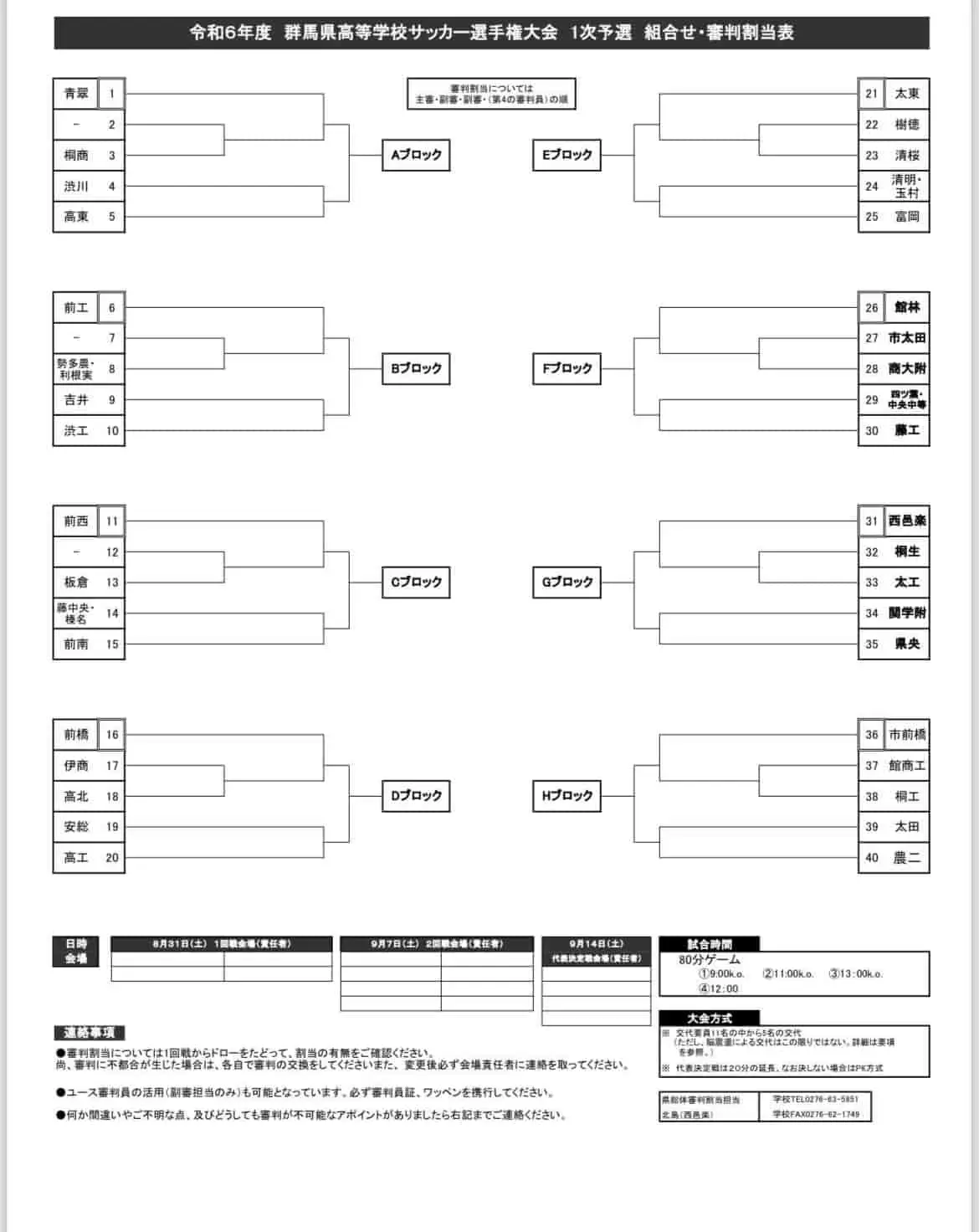 速報！2024年度 第103回全国高校サッカー選手権大会群馬県大会 1次予選 8/31  1回戦全結果更新！2回戦は9/7開催！情報ありがとうございます！！ | Green Card ニュース