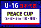 【U-16日本代表】 中国遠征PEACE CUP（8/13～21＠中国・瀋陽）メンバー・スケジュール掲載！