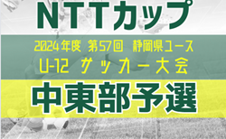 2024年度 NTT西日本グループカップ 第57回静岡県U-12サッカー大会  中東部予選  11/3,4 1次予選終了！次回2次予選リーグ＆順位決定戦  11/9,10開催！